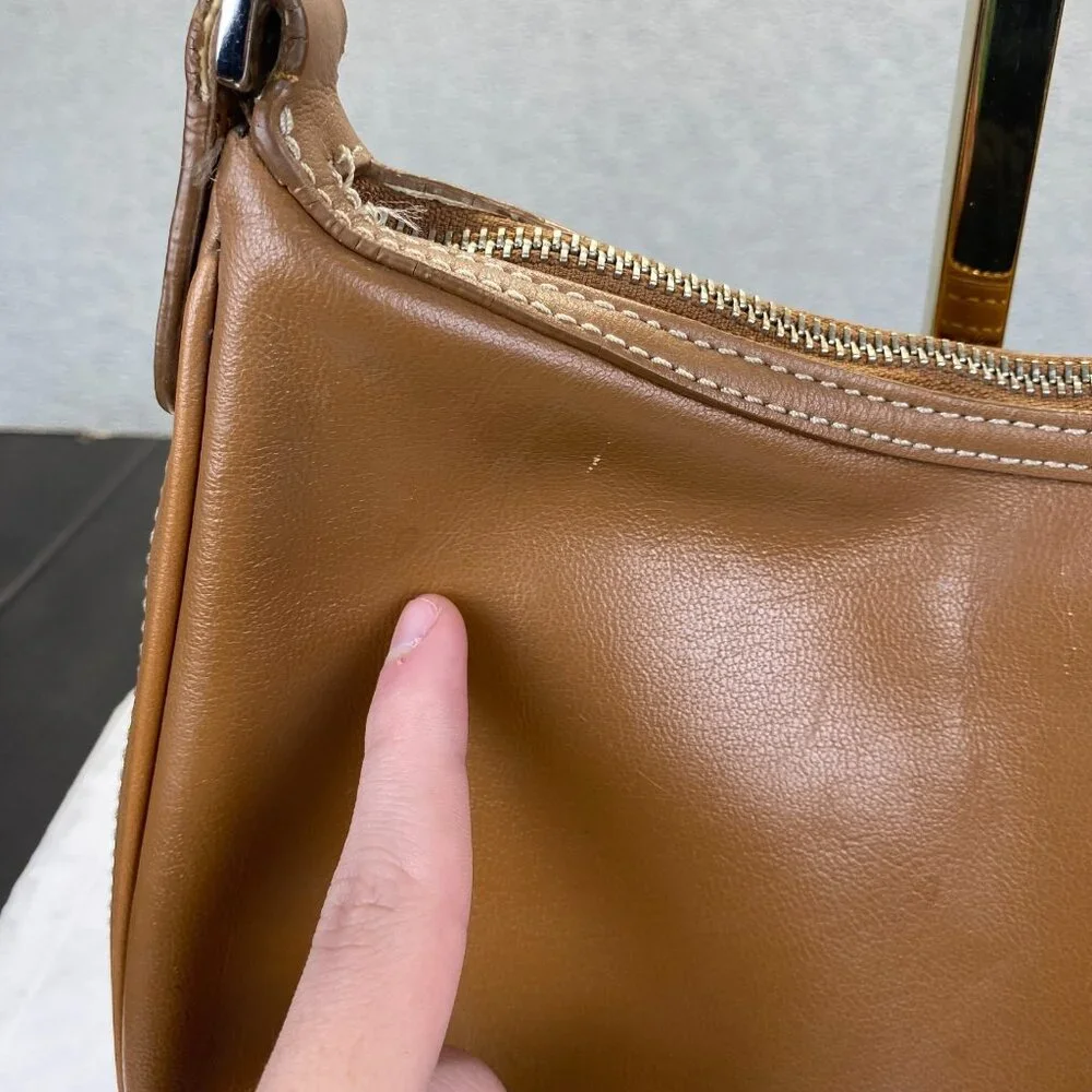 BCBG Girls Tan‎ Leather Shoulder Bag,Preppy,Zipper